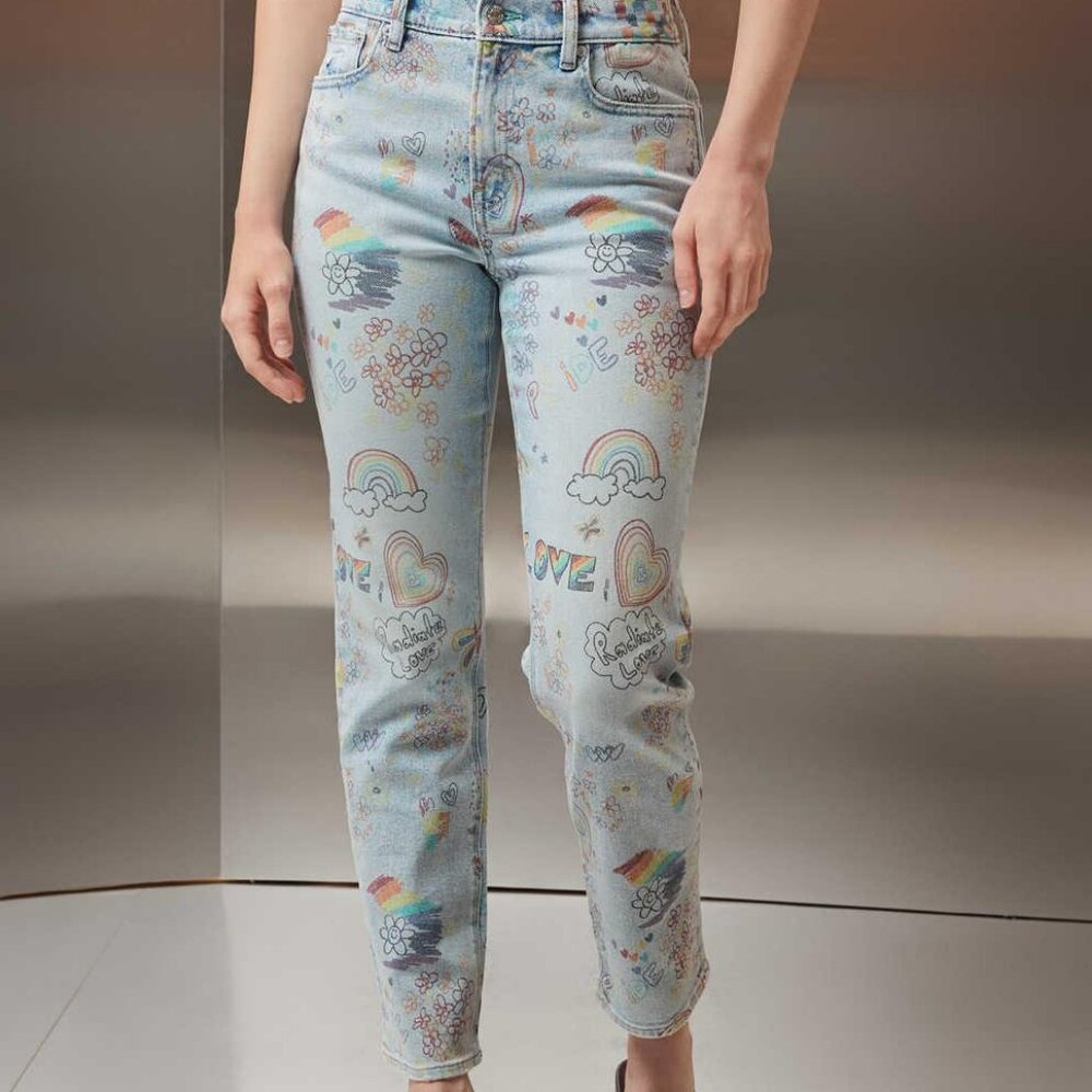 AE Pride Rainbow LGBTQ+ High Rise Ankle Straight Stretch Jeans 00/24 short